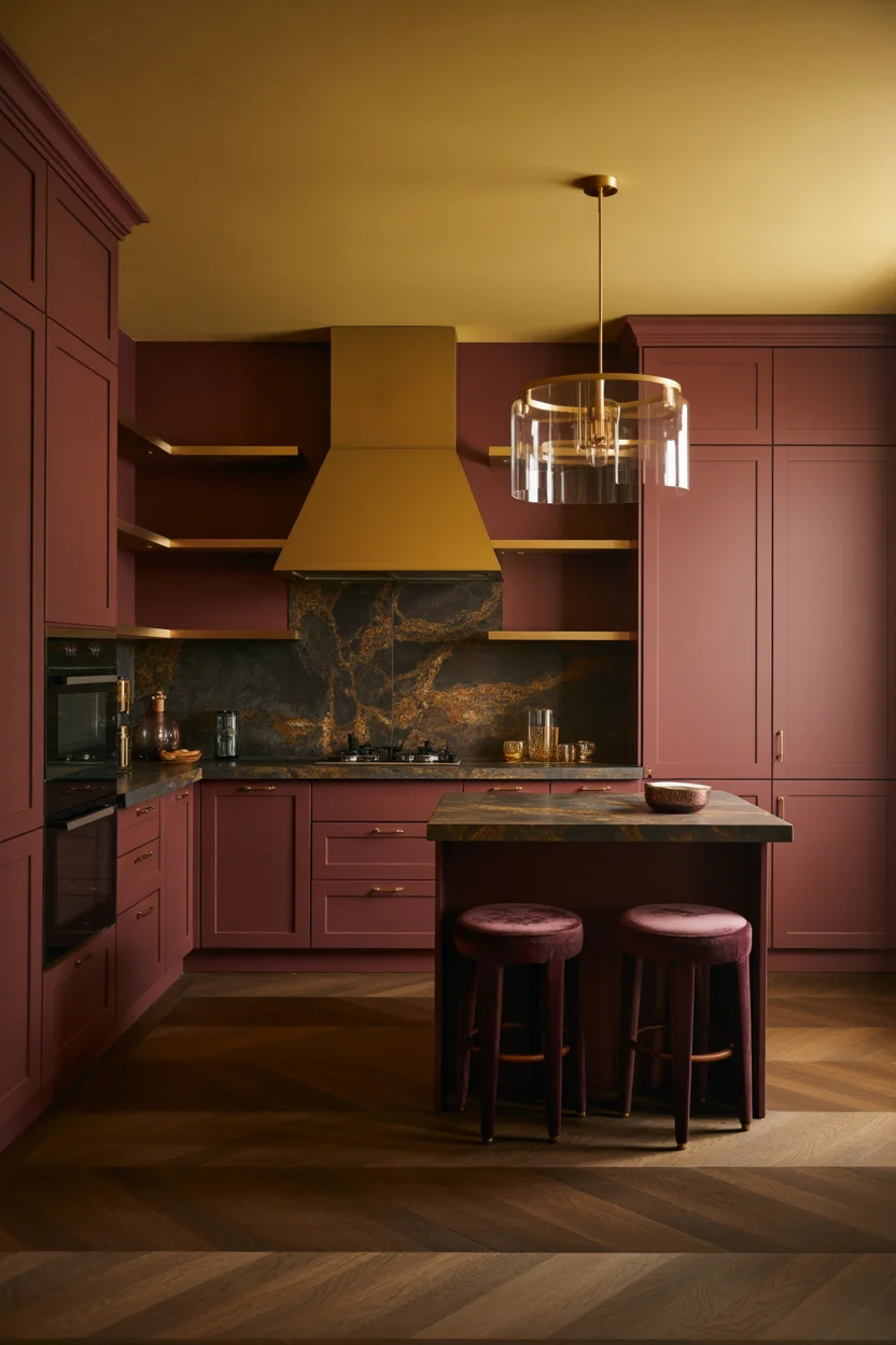 Aubergine Kitchen with Gold Accents