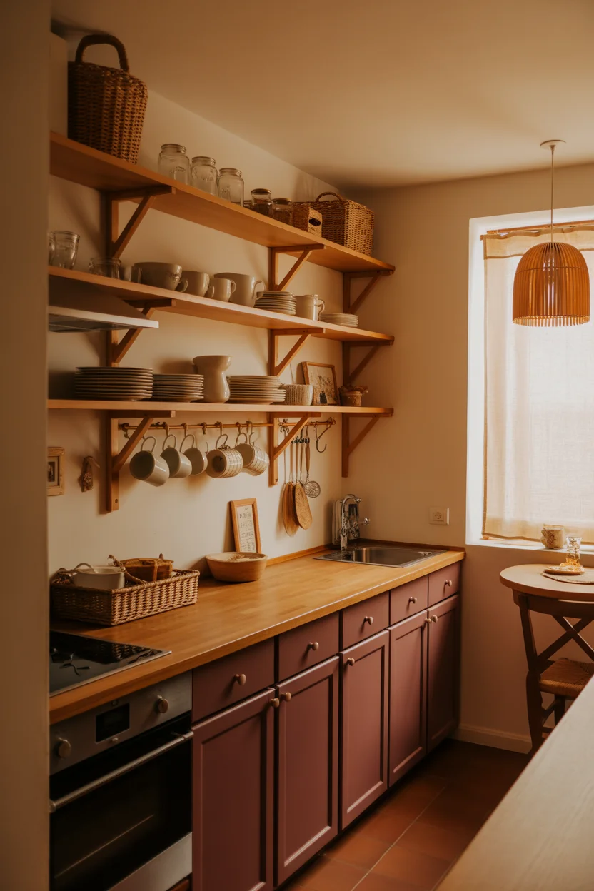 Aubergine Open Shelving Kitchen