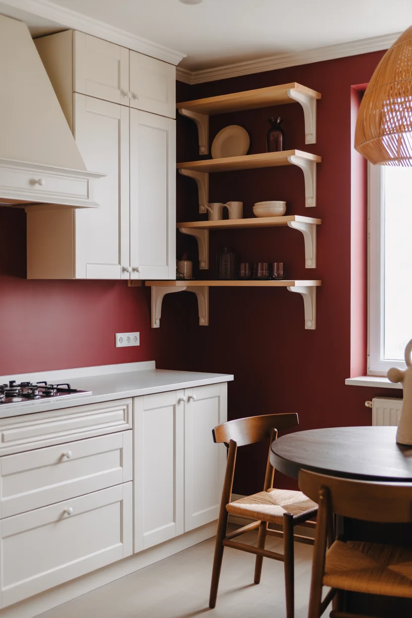 Aubergine Walls with White Cabinets