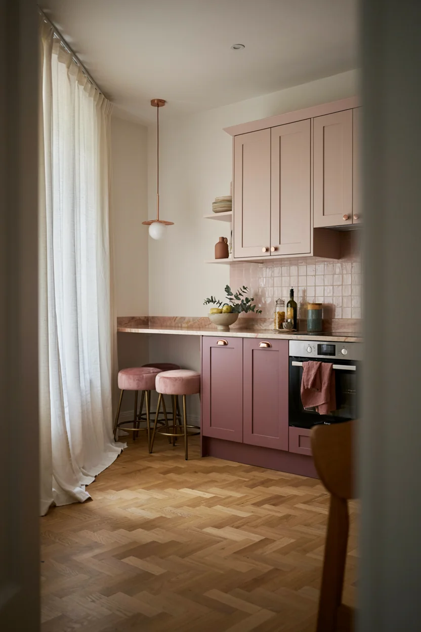 Aubergine and Blush Pink Kitchen