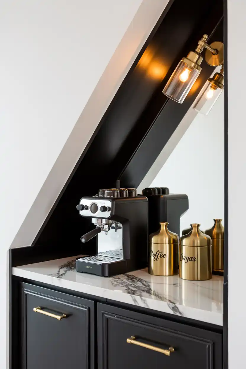 Black and Brass Under-Stairs Mini Bar