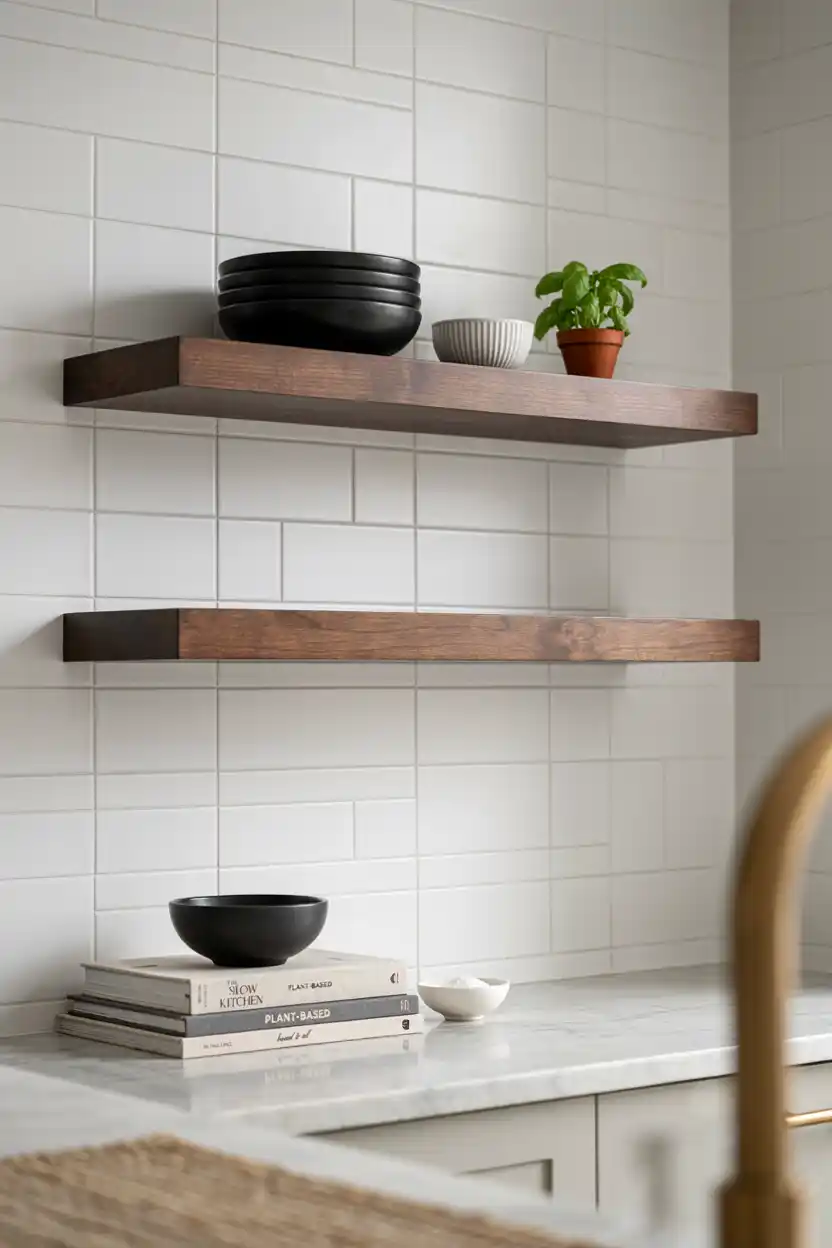 Floating Walnut Open Shelves