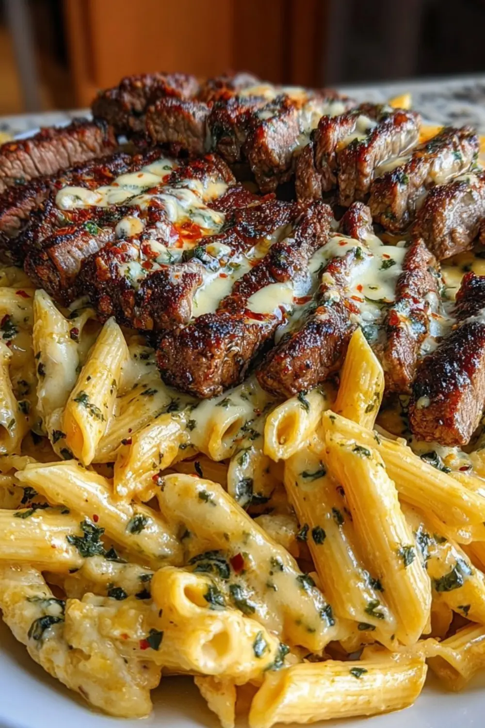 Garlic Butter Pepper Jack Steak Penne