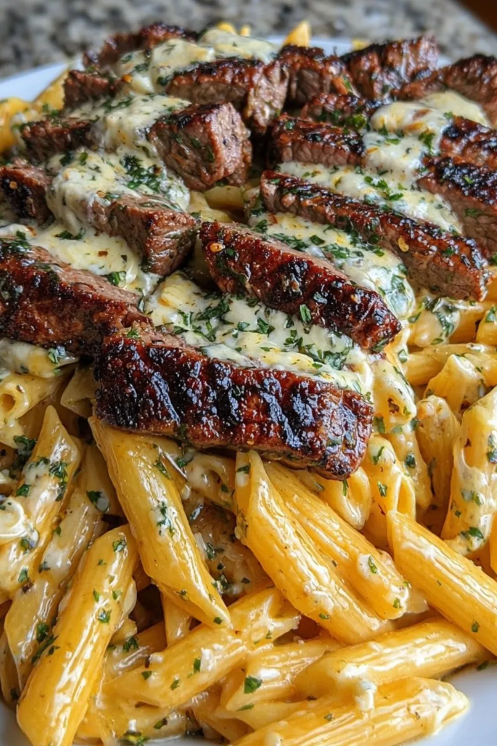 Garlic Butter Pepper Jack Steak Penne
