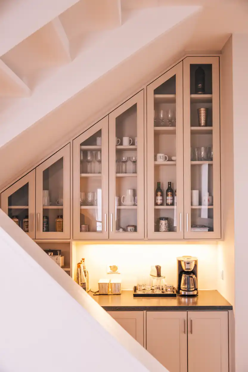 Glass-Front Cabinet Under-Stairs Bar