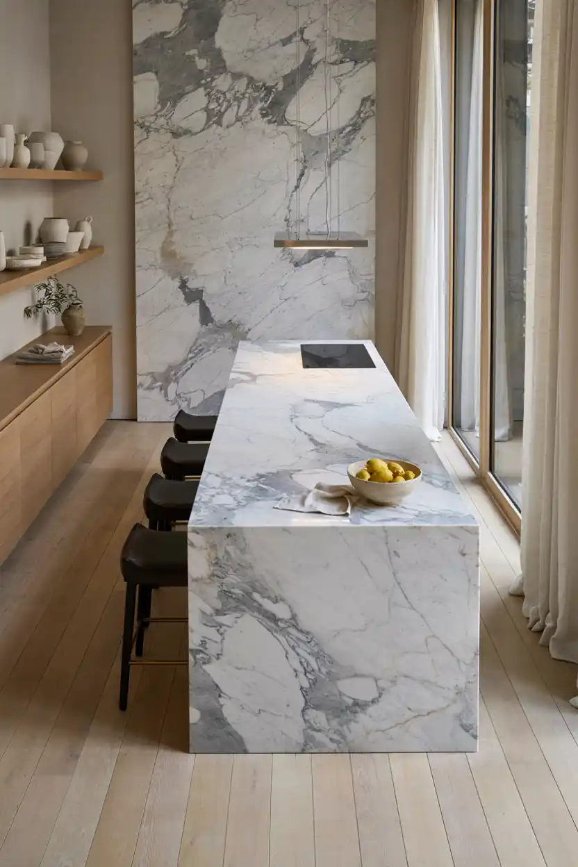 Marble Slab Waterfall Backsplash