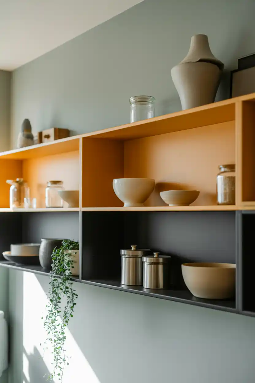 Mixed Materials Open Shelf Display