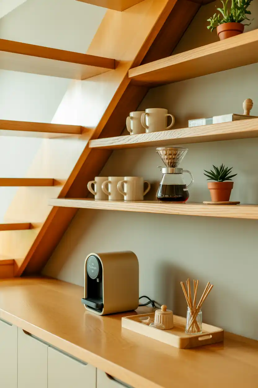 Open Shelving Under-Stairs Coffee Nook