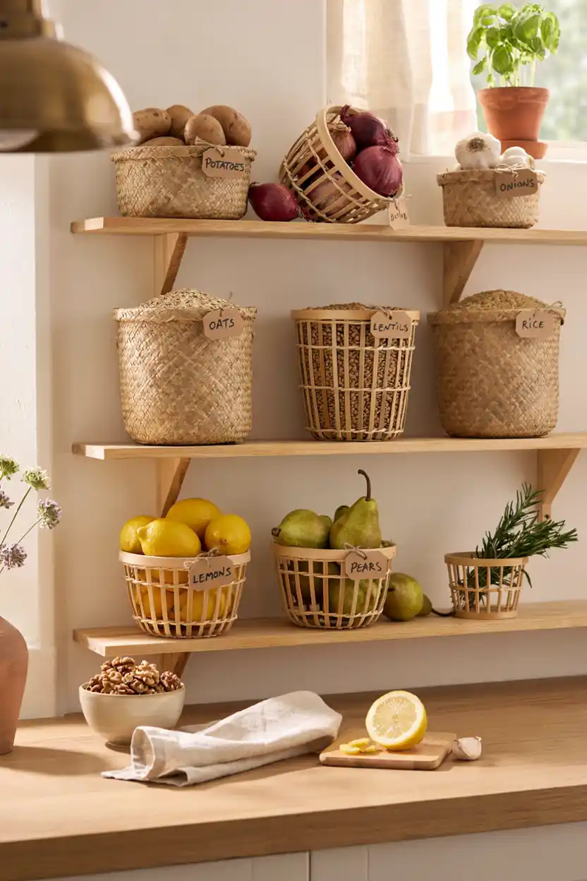 Open Shelving With Labelled Baskets