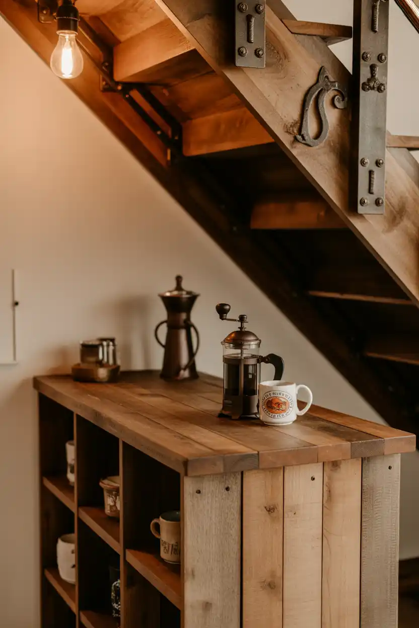 Rustic Reclaimed Wood Under-Stairs Bar