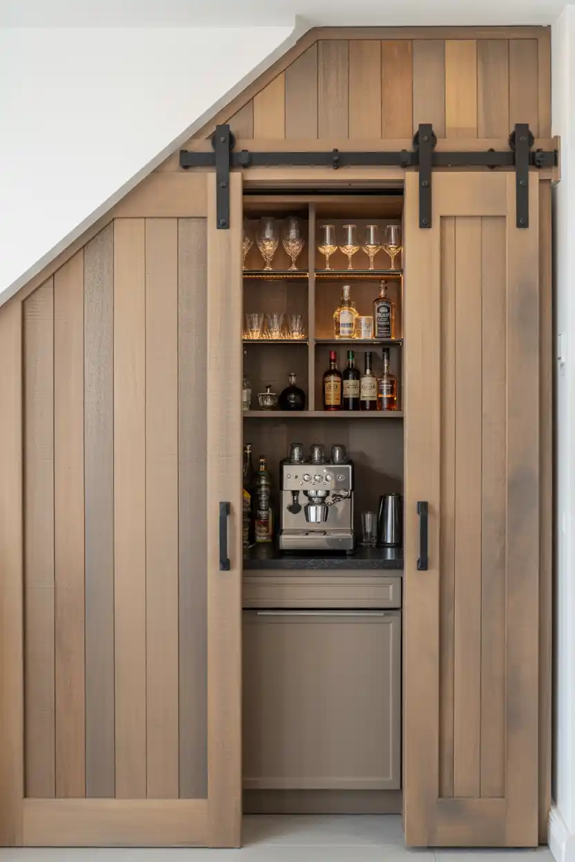 Under-Stairs Bar with Sliding Barn Door