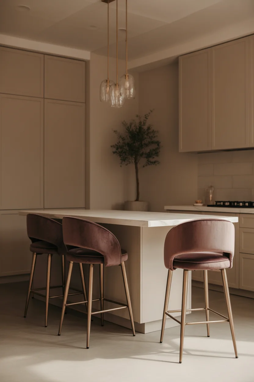 Velvet Aubergine Bar Stools Accent