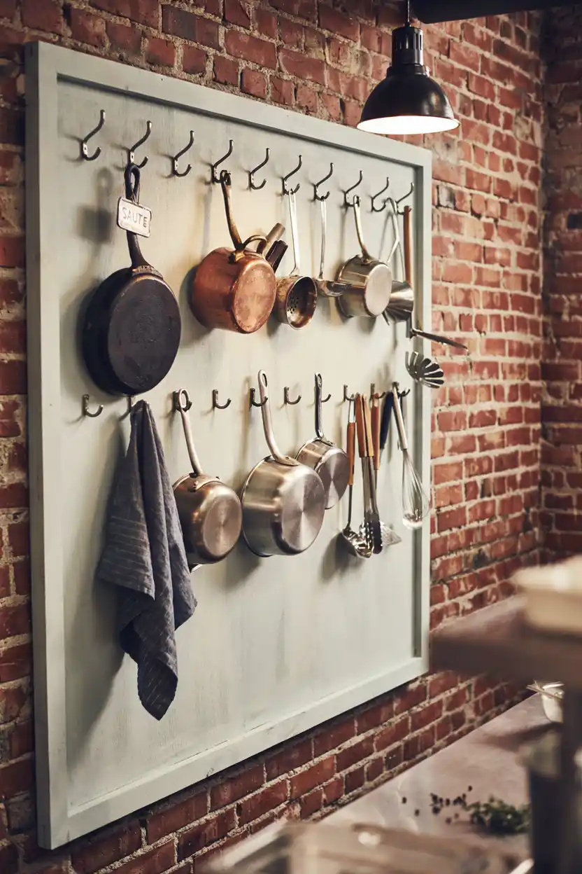 Wall-Mounted Pegboard for Pots and Tools